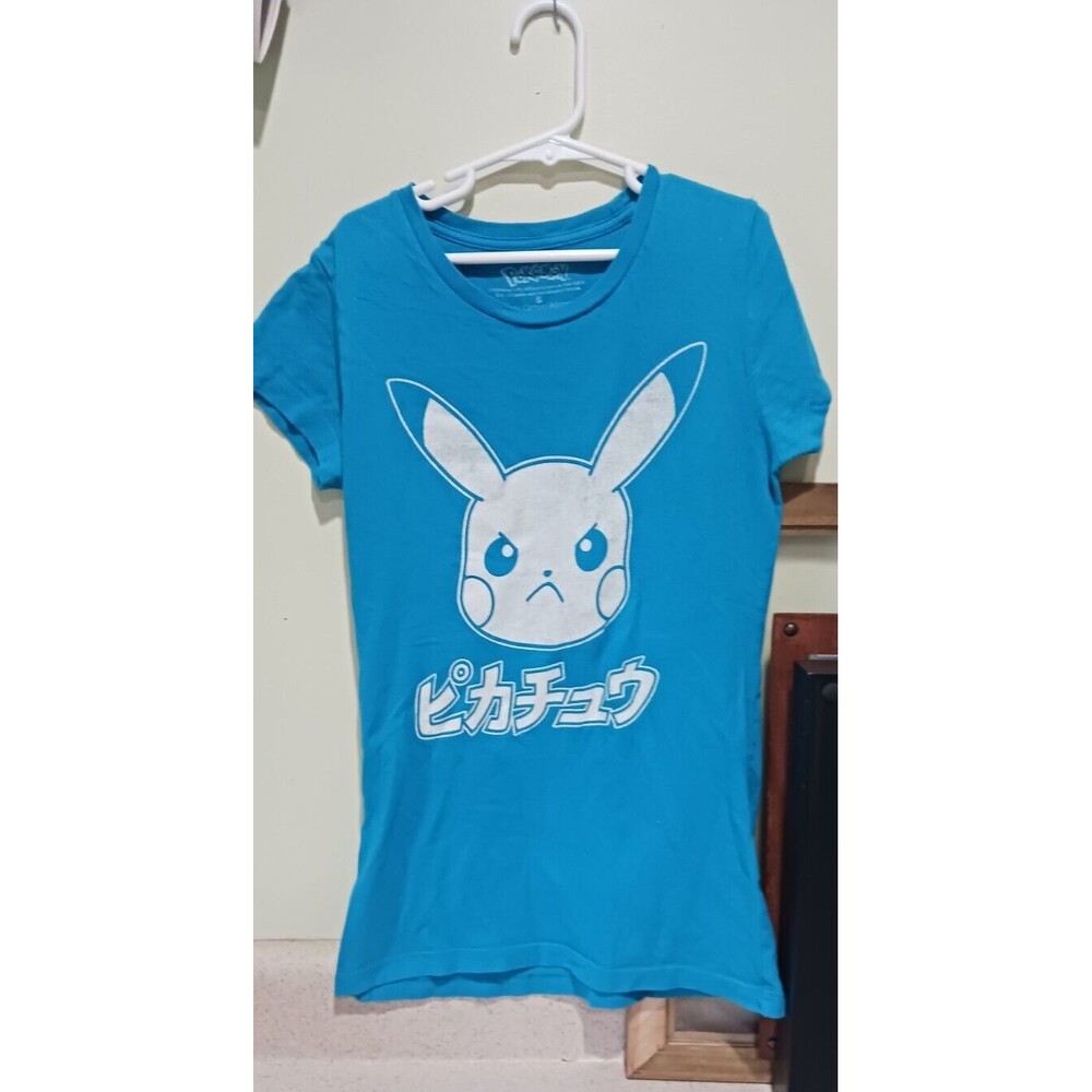 2016 Official  Pokemon Nintendo Pikachu Blue Fitted Shirt Womens Size SMall